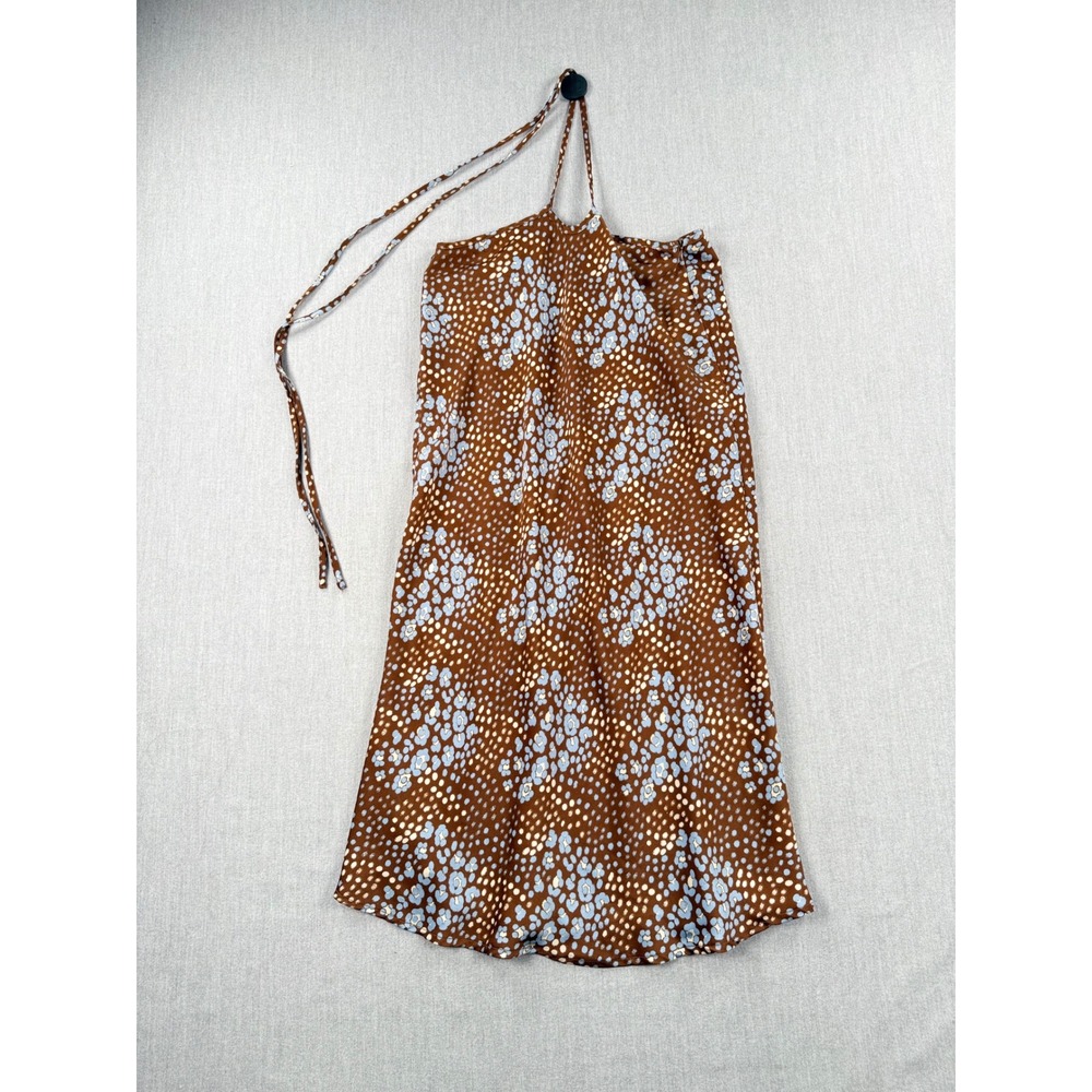 Molly‎ Green Brown Blue Leopard Floral Halter Midi Dress S3102 Large